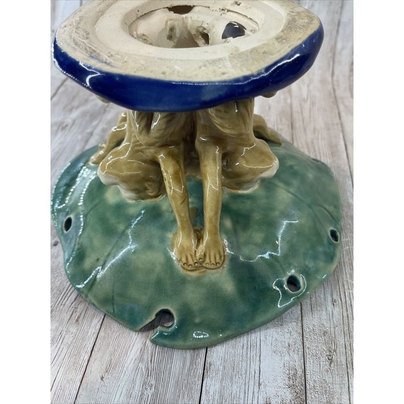 Majolica 3 Monkeys Holding Bowl Dish Centerpiece Large Great Condition - Picture 10 of 16